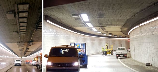 Broll made tunnel lighting luminaires using LEDiL optics